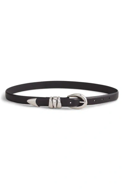 Madewell Chunky Metal Leather Belt In True Black/ Silver