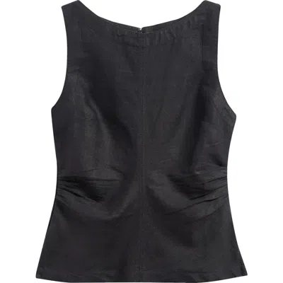 Madewell Cinched Boatneck Sleeveless Linen Top In Blue