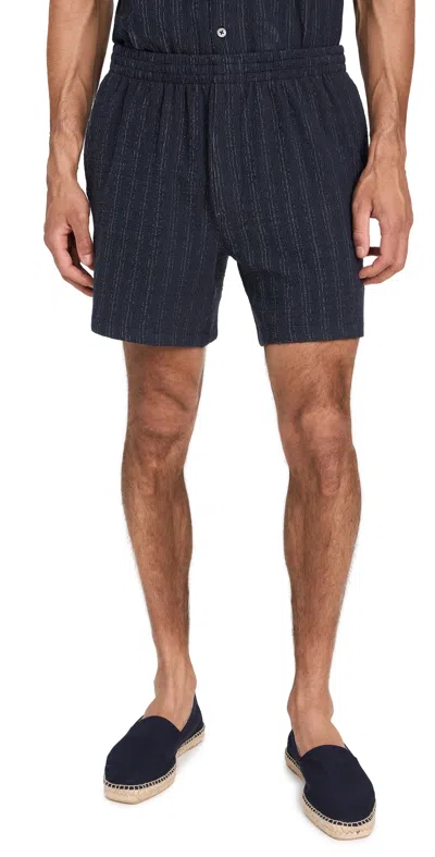 Madewell Ciudad Seersucker Shorts Night Indigo Stripe In Blue