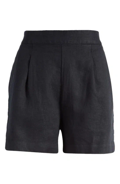 Madewell Clean Linen Pull On Shorts In Black Coal