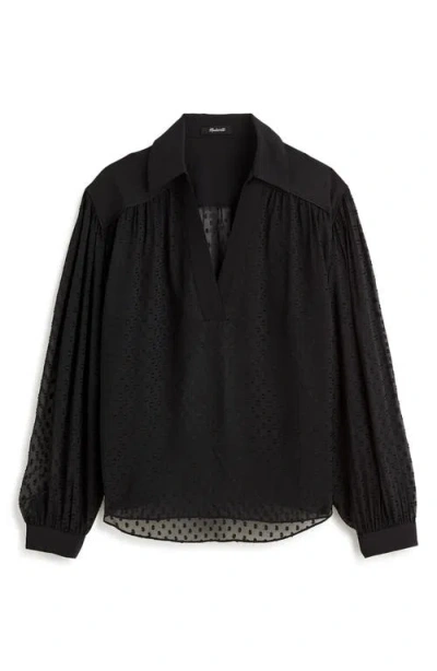 Madewell Clip Dot Long Sleeve Popover Top In True Black