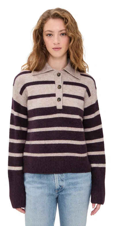 Madewell Cloudsoft Polo Sweater Black Iris Stripe In Purple
