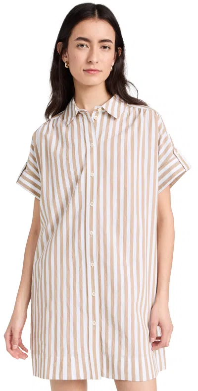 Madewell Collared Button-front Mini Shirtdress In Stripe Bayside Stripe Seed Khaki