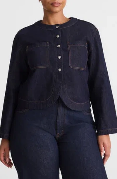 Madewell Collarless Denim Cutaway Jacket In Blue