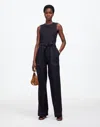 Madewell Contrast Stitch Relaxed Linen Straight Leg Jumpsuit In Jet Black