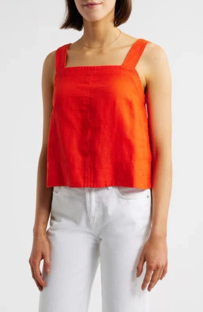 Madewell Contrast Stitch Square Neck Linen Tank In Bright Flame