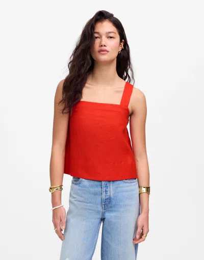 Madewell Contrast-stitch Squareneck Top In Red