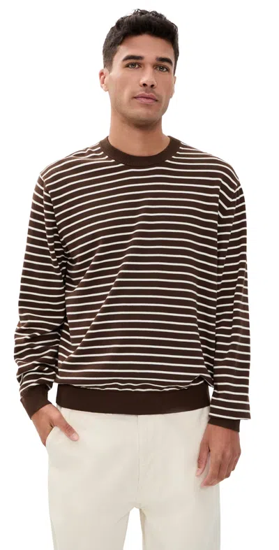 Madewell Core Cotton Long Sleeve Crew Sweater Dark Mocha Stripe In Multi