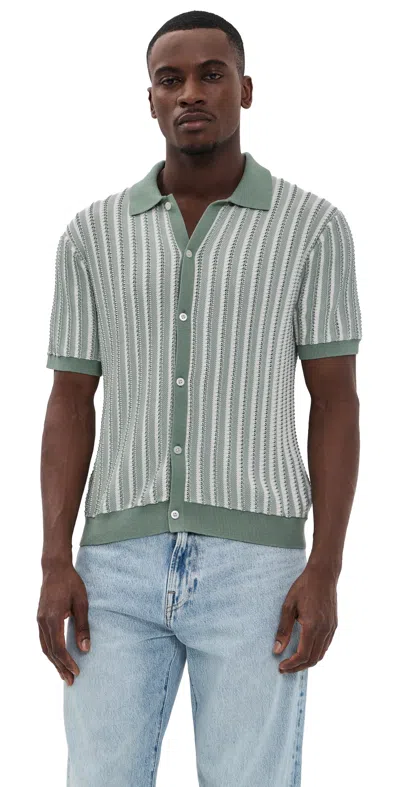 Madewell Core Cotton Vertical Stripe Polo Frosted Cypress In Green