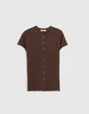 Madewell Cotton-blend Pointelle Short-sleeve Cardigan In Brown