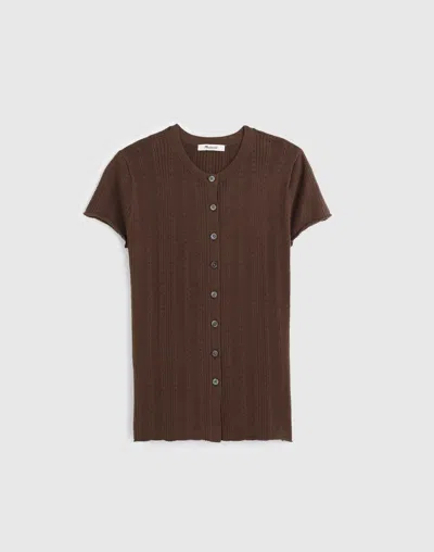 Madewell Cotton-blend Pointelle Short-sleeve Cardigan In Brown