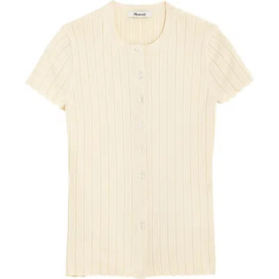 Madewell Cotton Blend Pointelle Short Sleeve Cardigan In Neutral