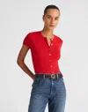 Madewell Cotton-blend Pointelle Short-sleeve Cardigan In Red