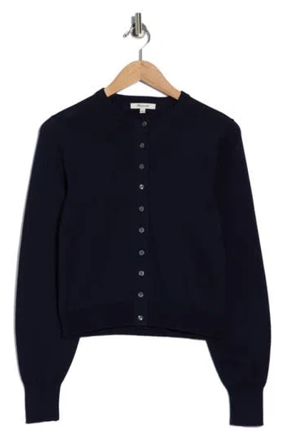 Madewell Cotton Crewneck Cardigan In Blue