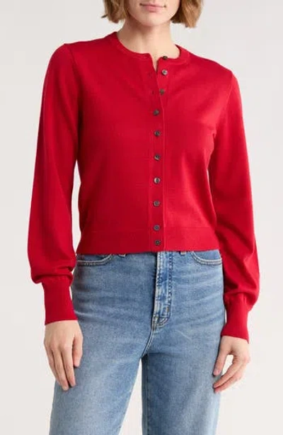 Madewell Cotton Crewneck Cardigan In Red