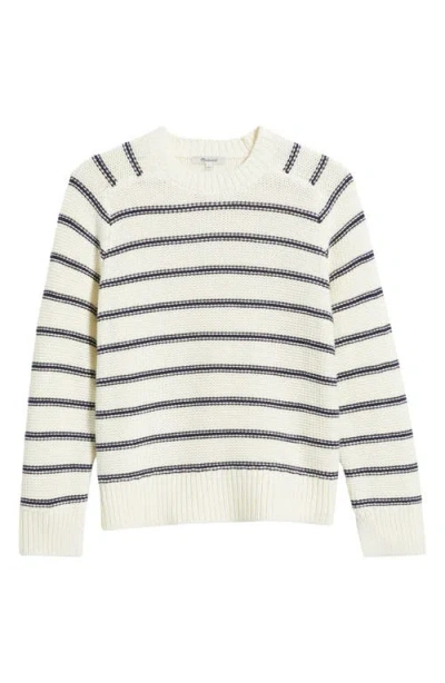 Madewell Cotton Crewneck Sweater In Bright Ivory Navy Stripe
