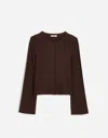Madewell Cotton Flared-sleeve Cardigan In Dark Carob