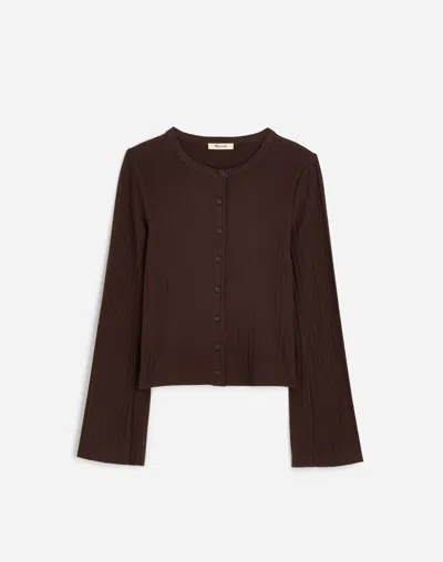Madewell Cotton Flared-sleeve Cardigan In Dark Carob