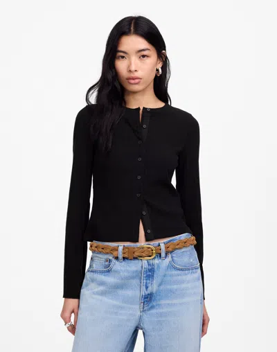Madewell Cotton Flared-sleeve Cardigan In Jet Black
