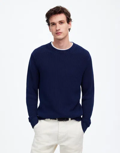 Madewell Cotton Shaker Stitch Crewneck Sweater In Deep Indigo