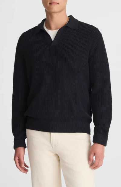 Madewell Cotton Shaker Stitch Johnny Collar Polo Sweater In Black