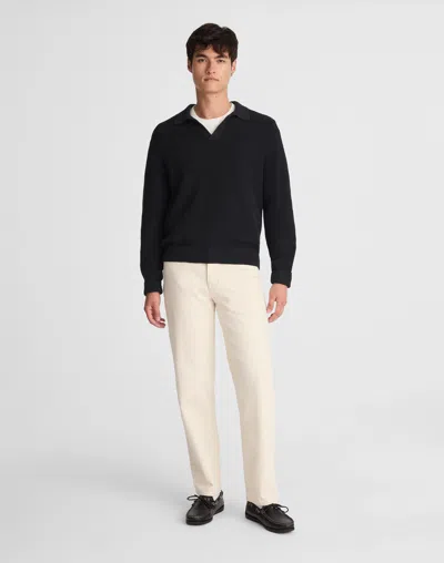 Madewell Cotton Shaker-stitch Johnny-collar Sweater Polo In Black