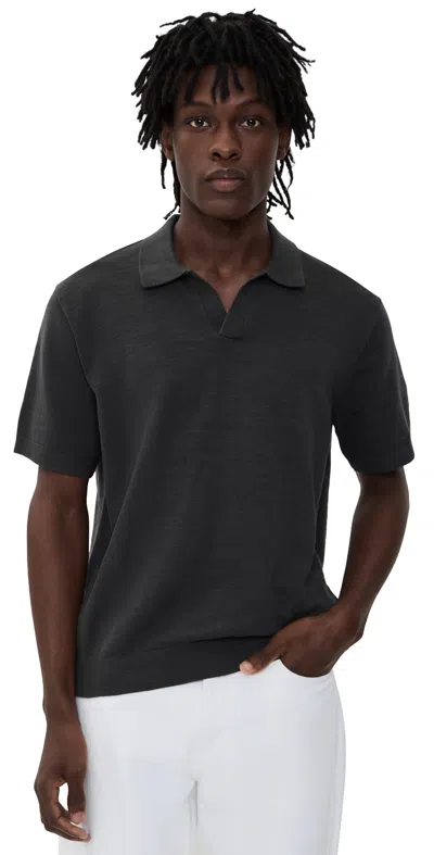 Madewell Cotton Slub Short Sleeve Johnny Collar Polo Coal In Black