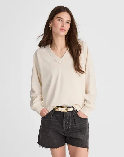 Madewell Cotton Terry V-neck Sweatshirt In White