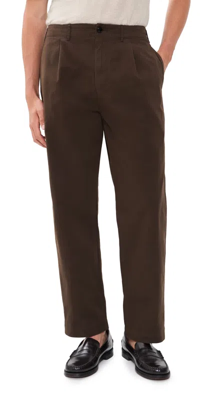 Madewell Cotton Twill Single Pleat Pants Chocolate In Brown