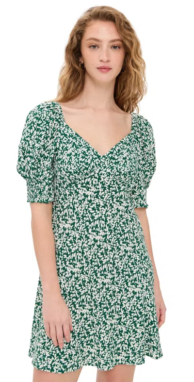 MADEWELL CREPE V NECK GREEN PRINTED MINI DRESS ABSTRACT LEAF KELLY/VERDANT GR