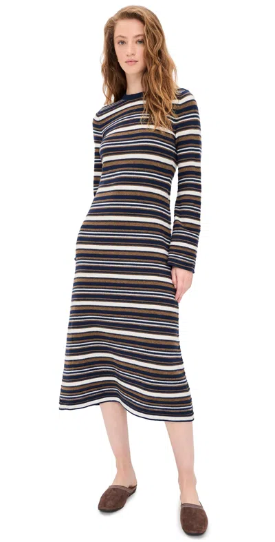 Madewell Crew Neck Sweater Dress In Merino Wool Blue Stripe