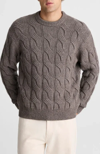 Madewell Crewneck Cable Knit Wool Blend Sweater In Gray