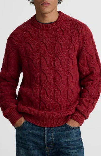 Madewell Crewneck Cable Knit Wool Blend Sweater In Red