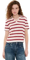 Madewell Crochet Knit V Neck Sweater Tee Red Ochre