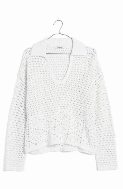 Madewell Crochet Polo Jumper In Bright Ivory