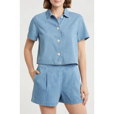 Madewell Crop Chambray Button-up Shirt In Blue