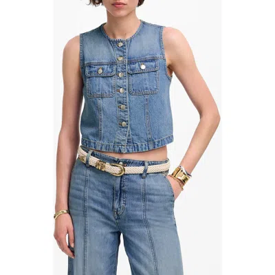 Madewell Crop Denim Vest In Blue
