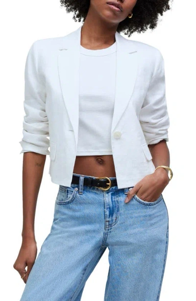 Madewell Crop Linen Blazer In Eyelet White