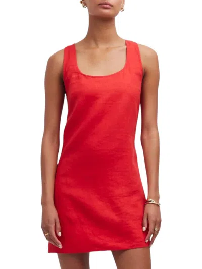 Madewell Cross Back A-line Linen Minidress In Rouge