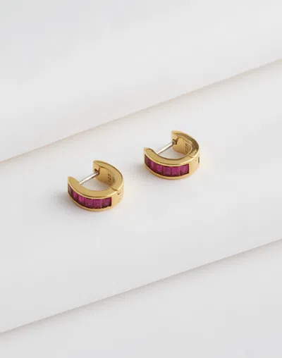 Madewell Demi-fine Baguette Crystal Huggie Hoop Earrings In Red