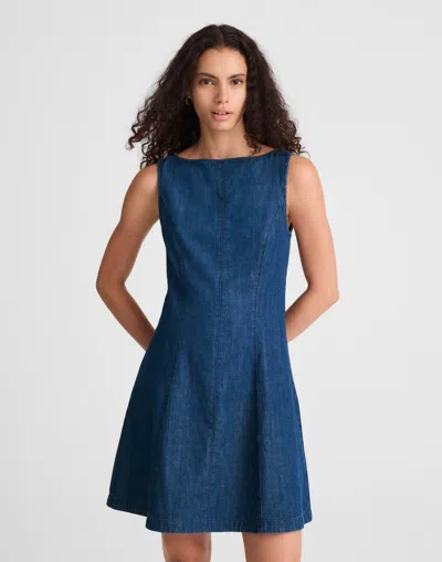 Madewell Denim Boatneck Mini Dress In Blue
