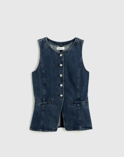 Madewell Denim Crewneck Cutaway Vest In Blue