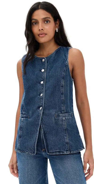 MADEWELL DENIM CREWNECK CUTAWAY VEST IN GREENDALE WASH GREENDALE WASH