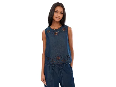 Madewell Embroidered Sleeveless Denim Shell Top In Blue