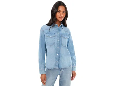 Madewell Denim Oversized Western Shirt Women's Clothing Uptown Wash: Xs (women's 00-0), Cotton/denim In Blue