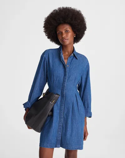 Madewell Denim Pleated Mini Shirtdress In Blue