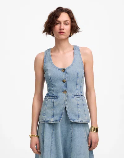 Madewell Denim Scoopneck Cutaway Vest In Brown