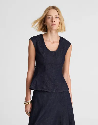 Madewell Denim Seamed Scoopneck Top In Blue