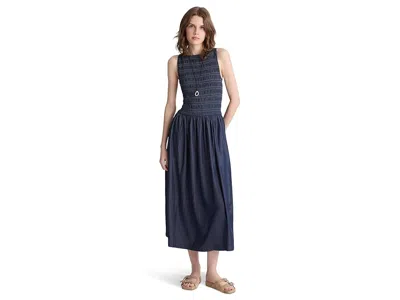 Madewell Denim Smocked Boatneck Maxi Dress In Blue