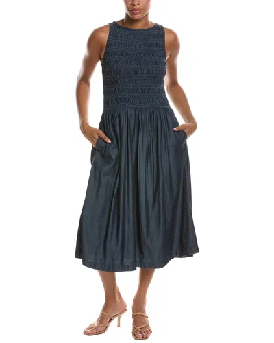 Madewell Denim Smocked Midi Dress In Blue